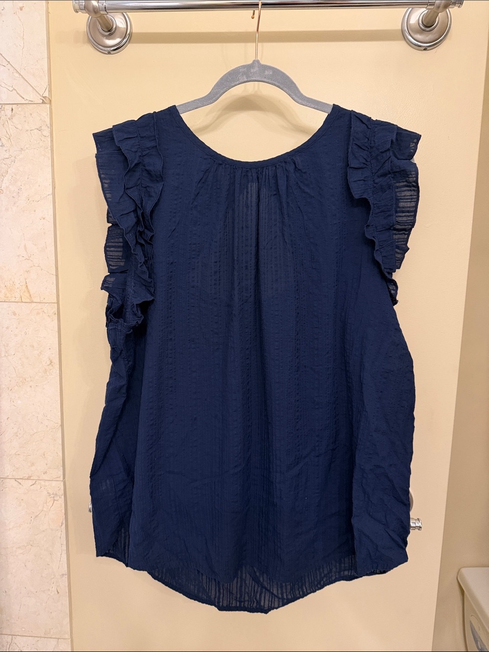 LOFT Navy Ruffle Sleeve Sleeveless Blouse
